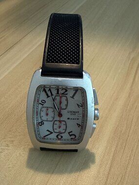 Locman Italy Sport Chronograph Aluminum Tonneau Watch 3 Subdials Rubber Strap